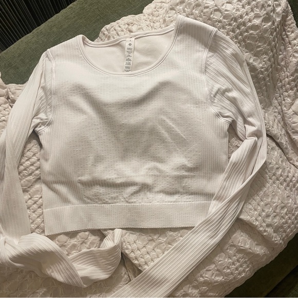 lululemon White Ribbed Long Sleeve Top - Picture 2 of 4